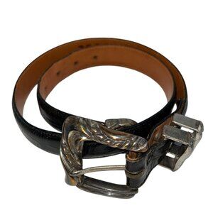 onyx black leather belt silver buckle 28